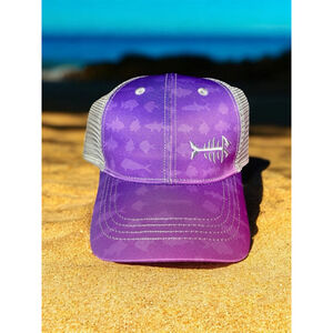 Bassdash Hat Purple & Gray/ Silver Adjustable Unisex fishbone six panel